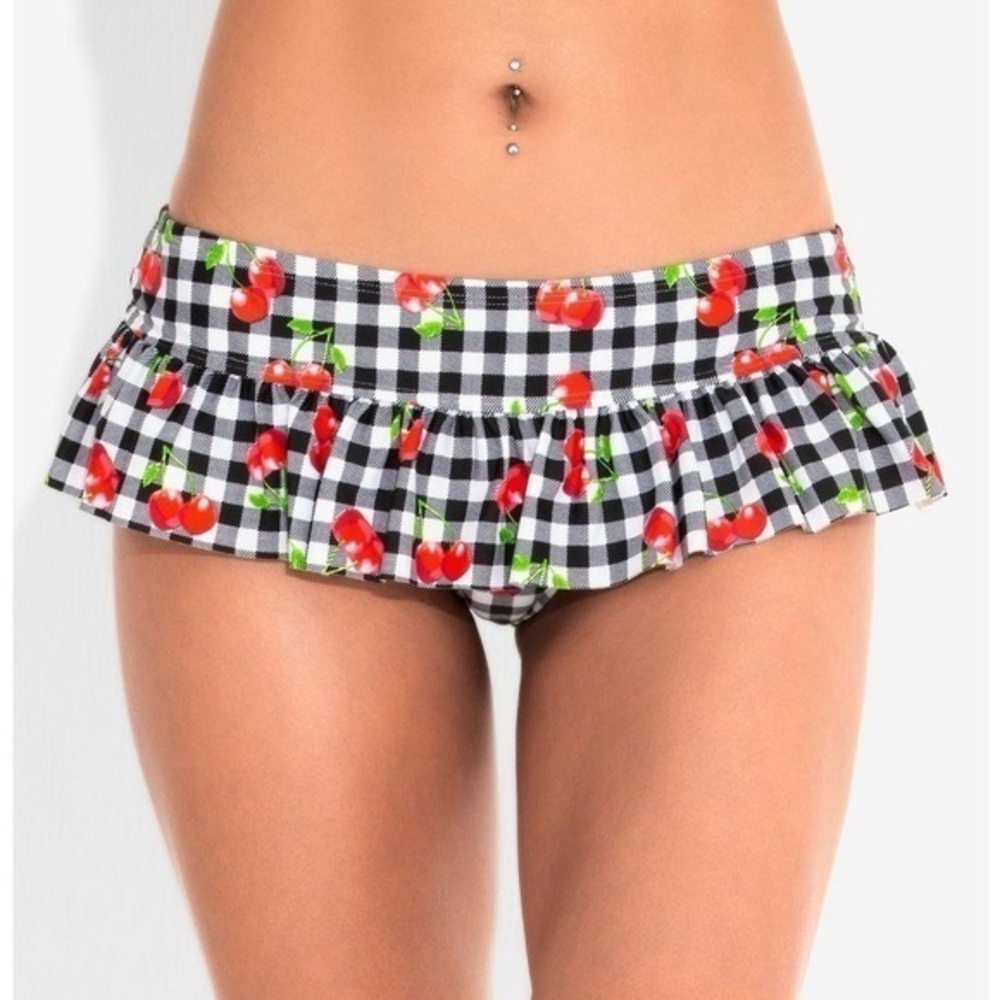 Hot topic cherry gingham ruffle swimsuit bottom XL